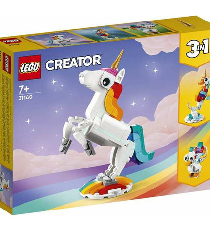 Lego Creator Magic Unicorn 31140 3-in-1 building toy with colorful unicorn and other models, featuring 145 pieces for creative play.