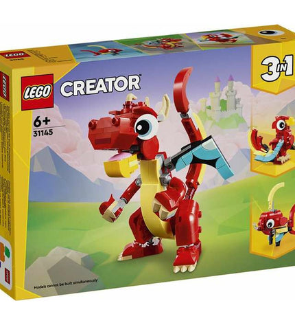 Lego Creator 31145 Red Dragon building toy with 149 pieces, featuring a detailed red dragon model from Lego.