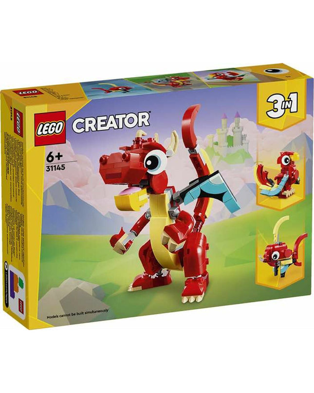 Lego Creator 31145 Red Dragon building toy with 149 pieces, featuring a detailed red dragon model from Lego.