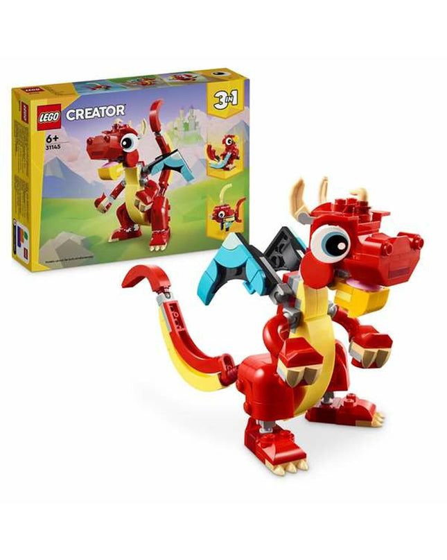 Lego Creator Red Dragon set with 149 pieces, featuring a detailed red dragon toy for creative building and imaginative play.
