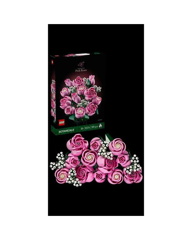 Lego 10374 Rozen bouwspel with detailed LEGO flower pieces and vibrant pink and green elements for creative play.
