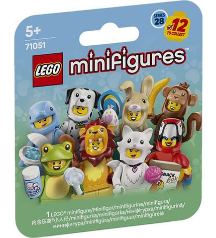 Lego Minifigures 71051 toy set featuring various colorful Lego characters and accessories on a white background.