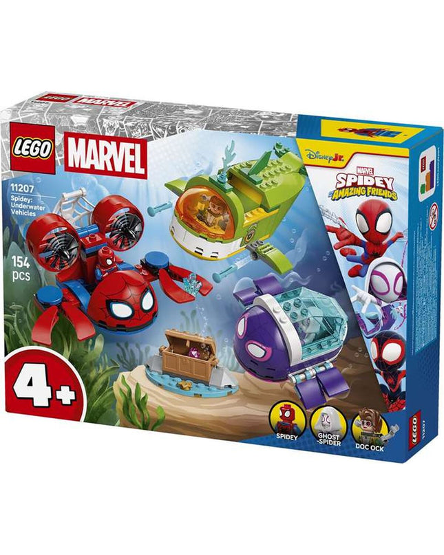 Lego Marvel Bouwspel 11207 with colorful building pieces and Marvel superhero minifigures on a play surface.