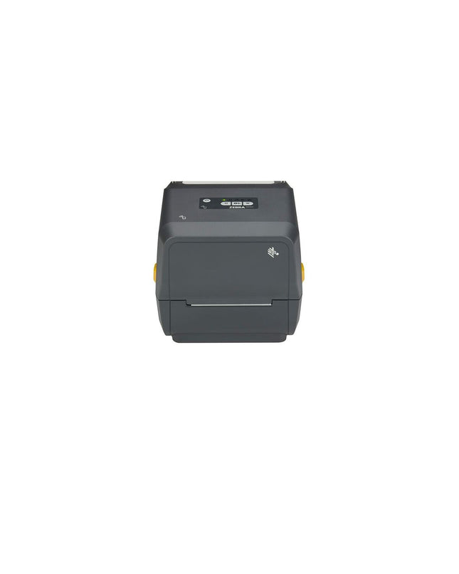 Zebra ZD421 manual label maker for office use, showing the compact electronic device with keypad and label output area.