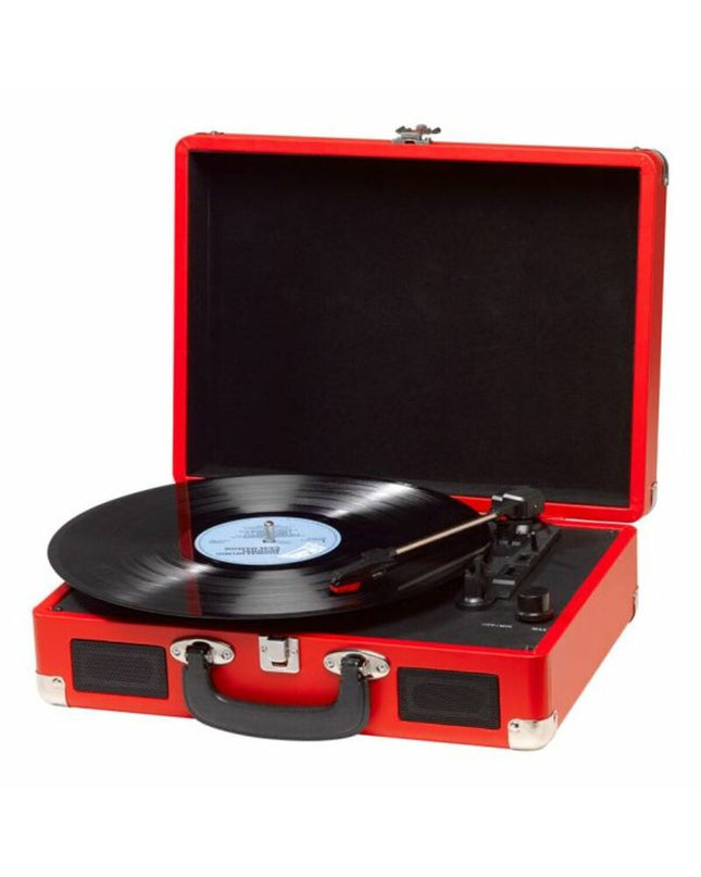Denver Electronics VPL-120RED turntable with red finish, vintage style, and audio output, part of electronic audio and hi-fi equipment.