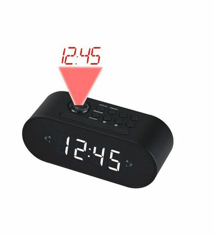 Denver Electronics CRP-717BLACK radio clock with 1-inch LED display, featuring electronic audio and Hi-Fi alarm functionality.