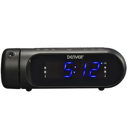 Black Denver Electronics CPR-700 FM radio alarm clock with digital display and control buttons on the front.