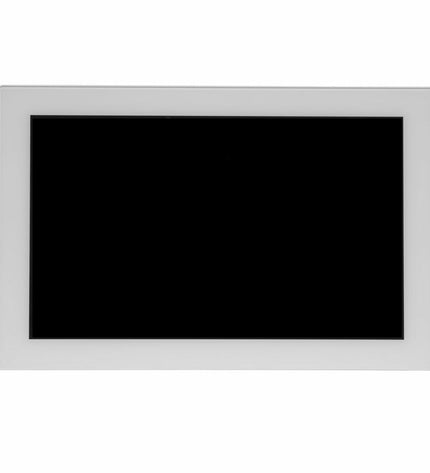 Denver Electronics PFF-1037W 10.1-inch white digital photo frame displaying a slideshow of family photos.