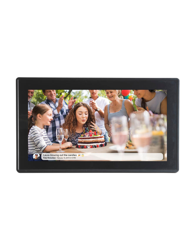 Digital photo frame Denver Electronics PFF-1514B Wi-Fi displaying a family picture on a modern screen.