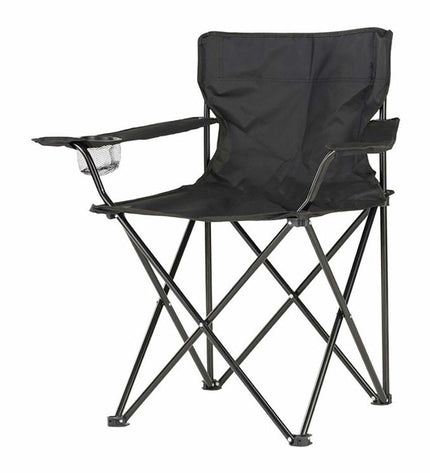 Black foldable camping chair by BigBuy Outdoor, 80 x 83.5 x 51 cm, suitable for outdoor, camping, and hiking activities.