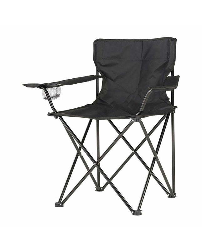 Black foldable camping chair by BigBuy Outdoor, 80 x 83.5 x 51 cm, suitable for outdoor, camping, and hiking activities.