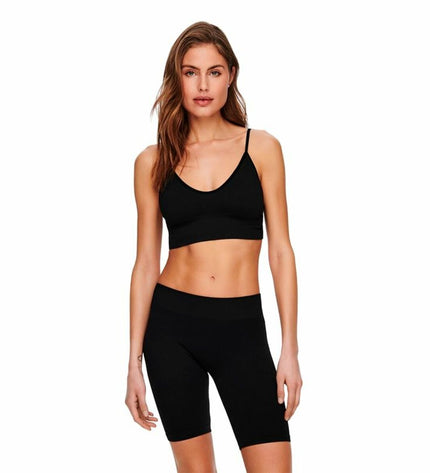 Dames sporttopje by Only Vicky Rib Seamless V-neck for dance and outdoor activities, beige, stretchy and fitted fabric.