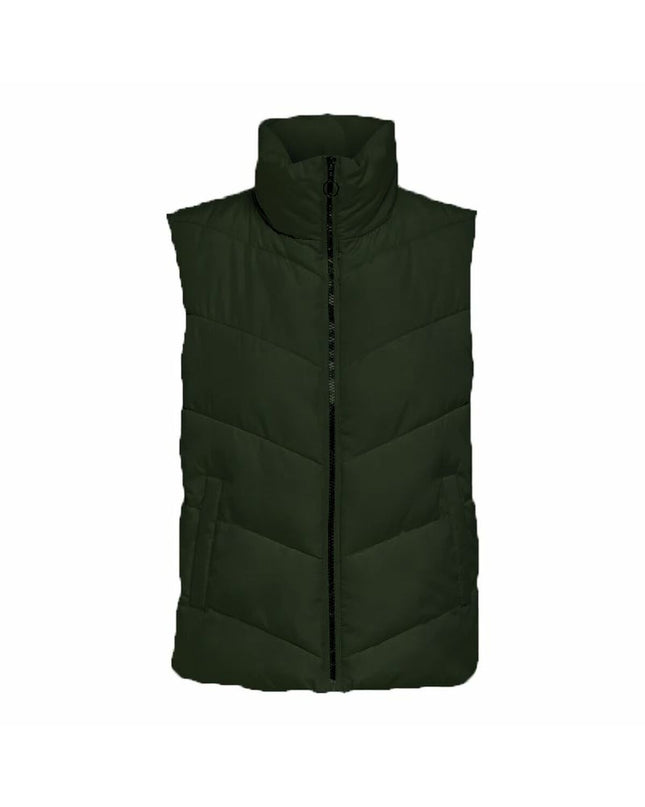 Dark green Jack & Jones women's vest, sporty outdoor jacket ideal for camping and hiking, featuring a short design.