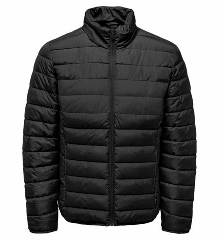Black men's sport jacket by Only & Sons, Onsbrody Quilt Vd Zwart, displayed as outdoor sportswear with quilted design.