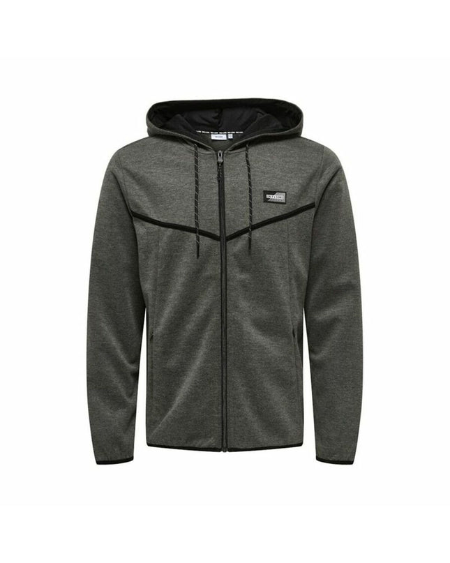 Dark gray men's sports jacket by Only & Sons, suitable for outdoor activities and casual sportswear, shown on a hanger.