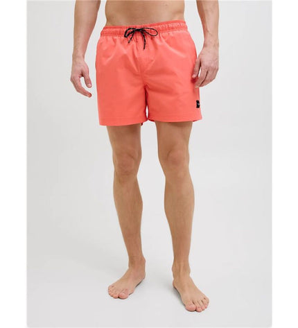 Orange Jack & Jones men's swim shorts for sport and outdoor watersport, solid design with adjustable waistband.