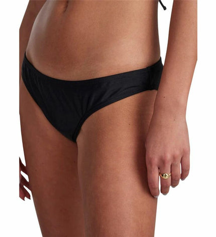 Black bikini top from Pieces, sporty swimwear ideal for outdoor watersports, showing the bikini's sleek design and fabric details.