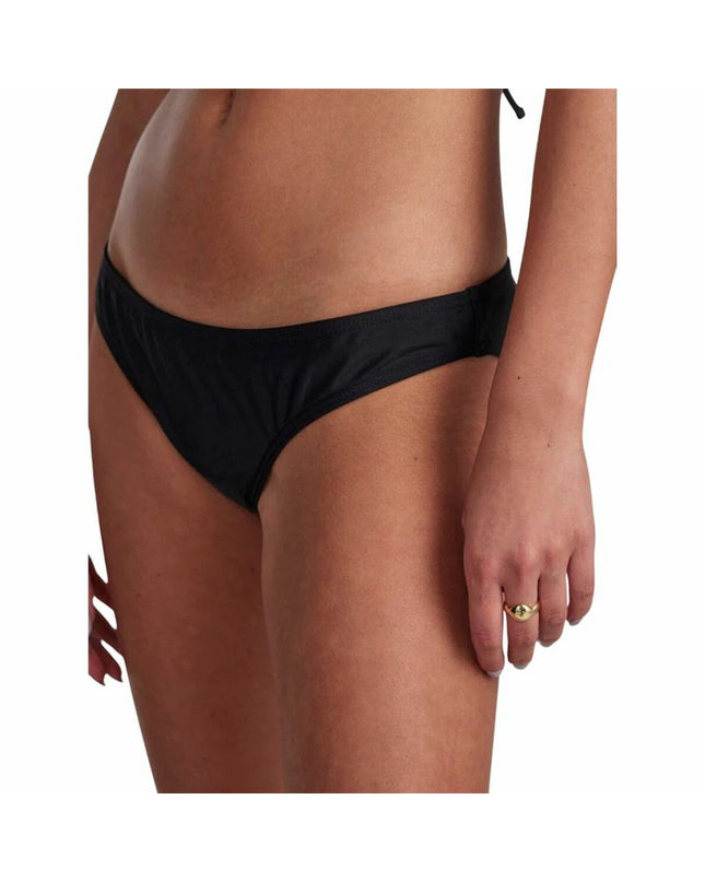Black bikini top from Pieces, sporty swimwear ideal for outdoor watersports, showing the bikini's sleek design and fabric details.