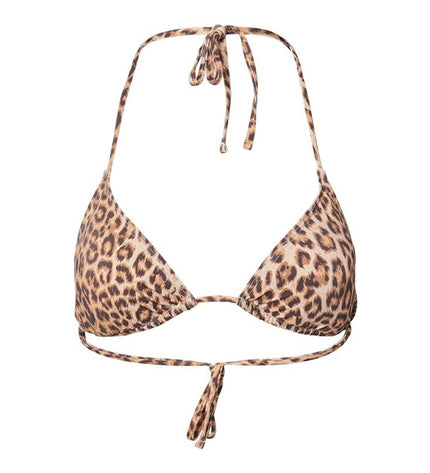 Piece Bikini Triangle Top in beige leo leopard print, perfect for sport, outdoor, and watersport activities.