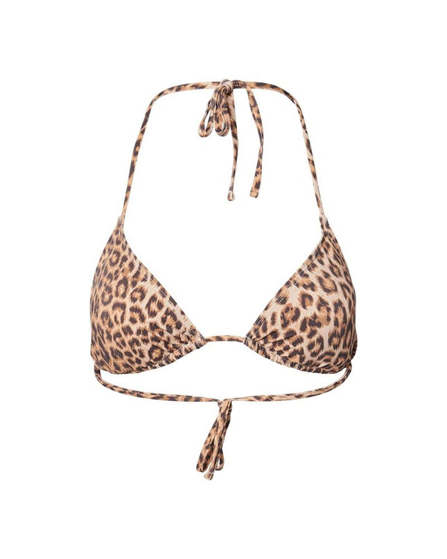Piece Bikini Triangle Top in beige leo leopard print, perfect for sport, outdoor, and watersport activities.