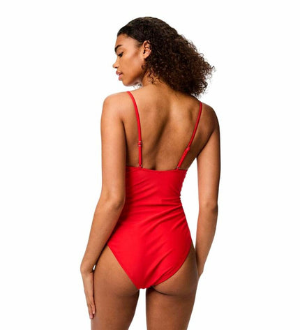 Pieces women's red sport and outdoor watersport swimsuit, featuring a sleek design and comfortable fit for water activities.