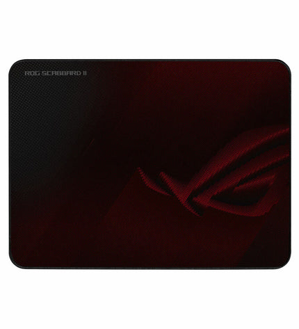 Asus ROG Scabbard II gaming mat, large black textile surface with RGB lighting for gaming consoles and PC setups.