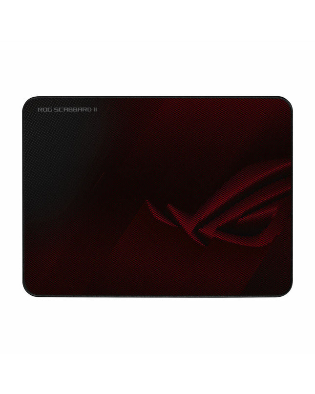 Asus ROG Scabbard II gaming mat, large black textile surface with RGB lighting for gaming consoles and PC setups.