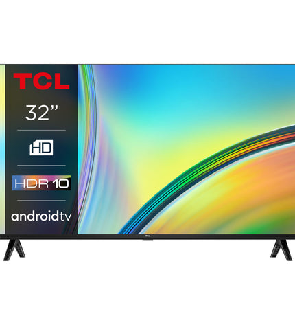TCL 32-inch HD LED Smart TV with HDR and D-LED technology, slim design, and screen displaying colorful content.