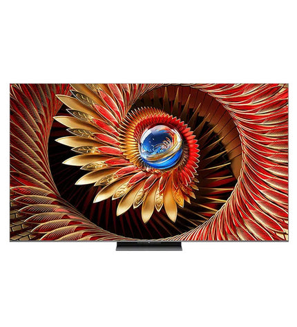 TCL 85-inch UHD Smart TV with ULED HDR10+ QLED display, sleek black design, and built-in Google Assistant for home entertainment.