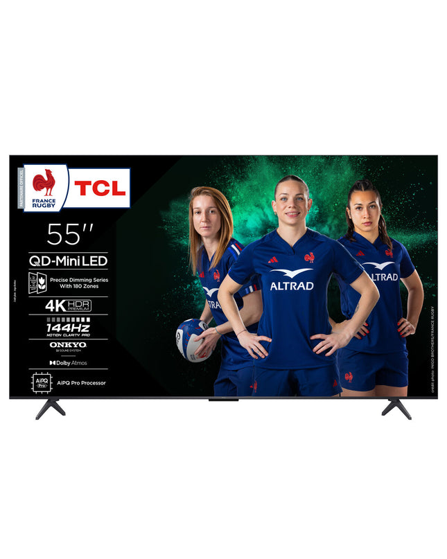 TCL 55-inch 4K Ultra HD HDR QLED Smart TV displaying vibrant colorful images in a living room setting