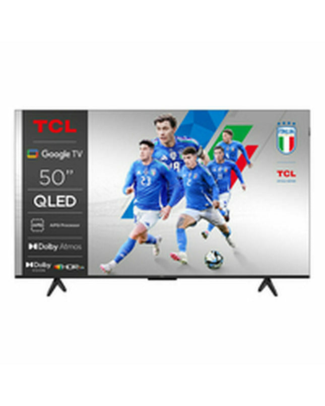 TCL 50-inch 4K Ultra HD HDR QLED Smart TV displaying vibrant colors and a sleek black frame for home entertainment.