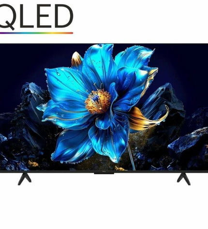 TCL 50-inch 4K Ultra HD HDR QLED smart TV displaying vibrant colorful images with slim black bezel and modern design
