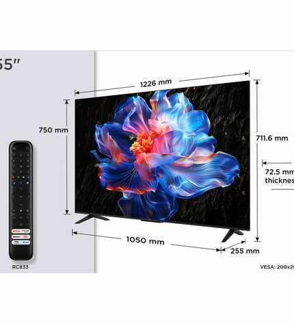 TCL 55P6K 55-inch 4K Ultra HD LED Smart TV with HDR display showing vibrant colors and slim design in a modern living room.