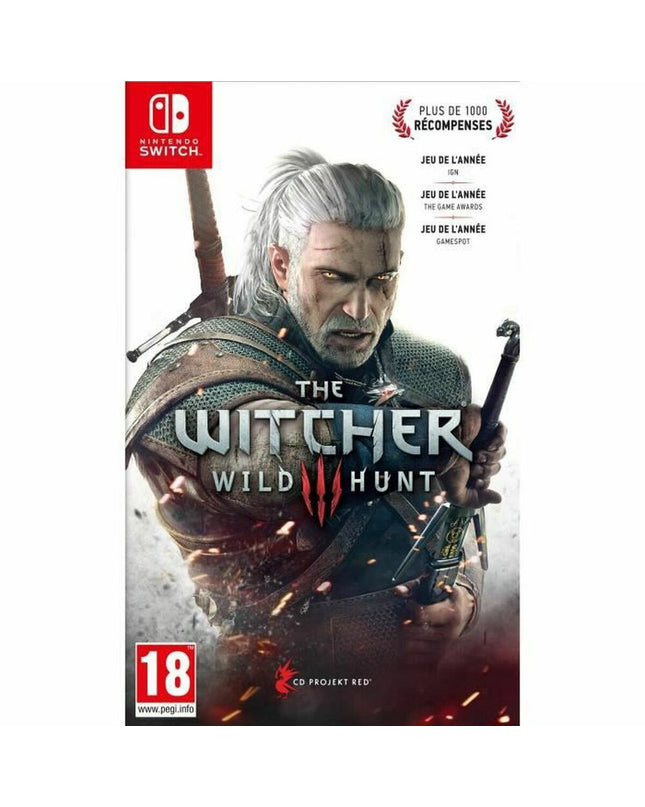 Bandai The Witcher 3 Wild Hunt Switch video game cartridge for electronic plug-and-play consoles, with game cover art visible.