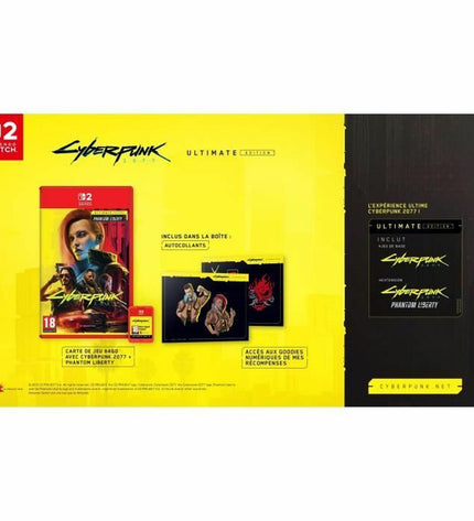 Cyberpunk 2077 video game for Nintendo Switch by CD Projekt Red, showing game case with artwork and Nintendo Switch logo.