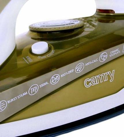 Camry CR 5018 steam iron with 3000W power, featuring a sleek design and ergonomic handle for home ironing tasks.