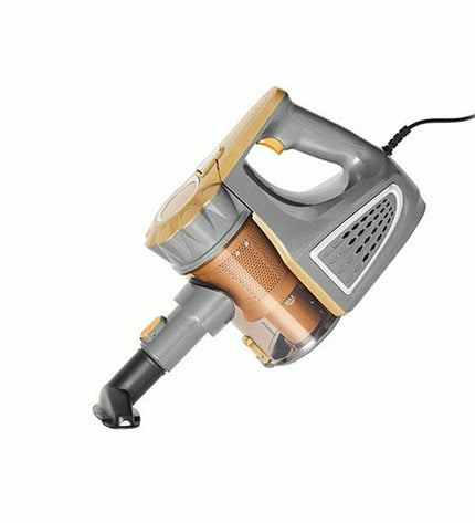 Adler AD 7036 steel vacuum cleaner for home cleaning, showing a sleek design with hose and attachments on a tiled floor
