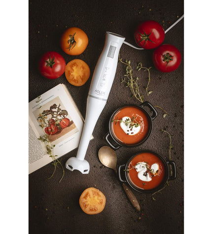 Adler AD 4622 hand blender with 300W motor, white handle, blending attachments, designed for kitchen and cooking use