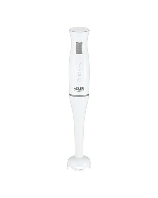 Adler AD 4622 300W hand blender with stainless steel shaft and control buttons for kitchen use, close-up view of the appliance.