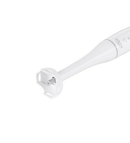 Adler AD 4622 hand blender with 300W motor, white color, showing the blender with blending attachments for kitchen use.