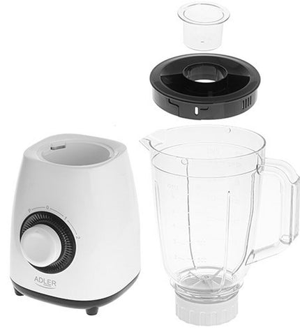 Adler AD 4085 1.5L white electric mixer with 1000W motor, compact kitchen appliance for mixing and blending ingredients.