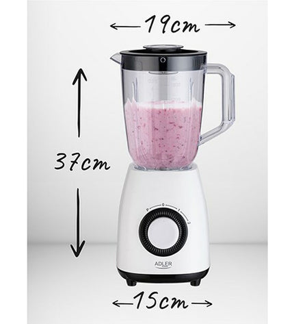 Adler AD 4085 1.5L white electric mixer with 1000W power, suitable for home cooking and small kitchen appliances.