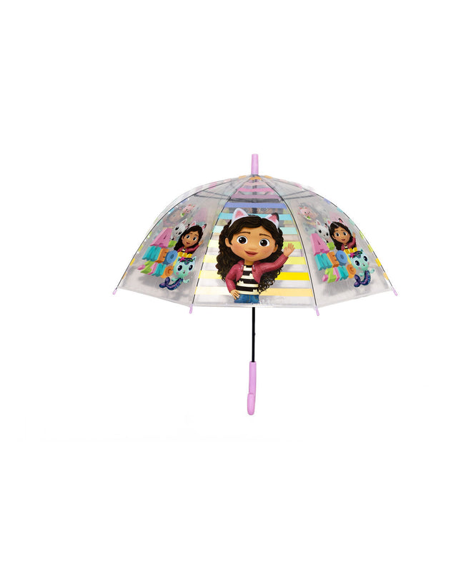Pink Gabby's Dollhouse Party umbrella, 76 cm diameter, with colorful dollhouse-themed design, collapsible parasol for kids.