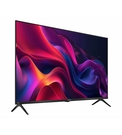 Sharp 43-inch LED Smart TV displaying a home screen with colorful app icons and a sleek black frame.
