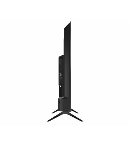 Sharp 43-inch LED Smart TV displaying a vibrant home screen with colorful app icons and a sleek black frame.