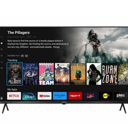 Sharp 43-inch LED Smart TV 4T-C43GK4245EB showing a vibrant screen with slim black bezel and modern design.