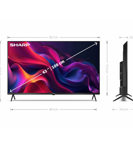 Sharp 43-inch LED Smart TV model 4T-C43GK4245EB with slim screen and modern design, ideal for home entertainment and video viewing.