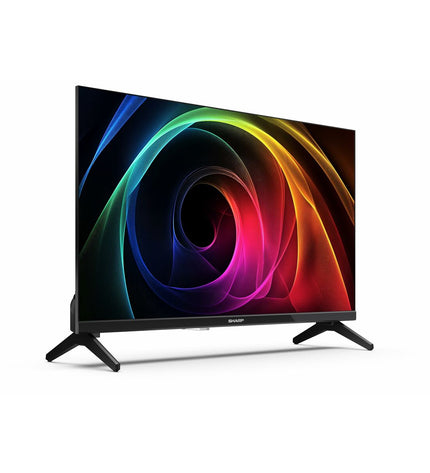 Sharp 24-inch LED Smart TV with slim black bezel and screen displaying vibrant colors, perfect for home entertainment.