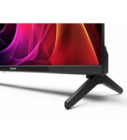 Sharp 24-inch LED Smart TV showing a colorful display, with sleek black frame, suitable for home entertainment and video streaming.