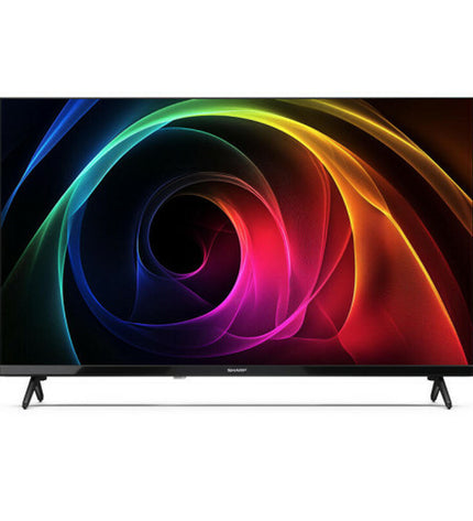 Sharp 32-inch HD LED Smart TV displaying a screen with vibrant images, sleek black frame, and modern design.